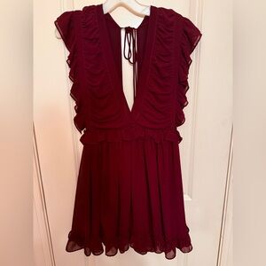 Storia Maroon Mini Dress with Ruffles